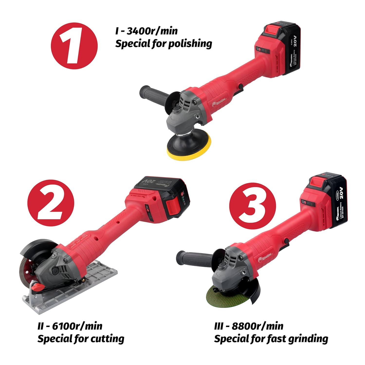 Enon Cordless Angle Grinder 700W | 20V Powerful Brushless Motor | 8800 RPM, 4Ah Battery & Charger | Grinding, Metal, Wood, Marble Cutting | Variable Speed Angle Grinder | 21 Pcs Accessories Kit Set Enon Cordless Angle Grinder 700W | 20V Powerful Brushless Motor | 8800 RPM, 4Ah Battery & Charger | Grinding, Metal, Wood, Marble Cutting | Variable Speed Angle Grinder | 21 Pcs Accessories Kit Set